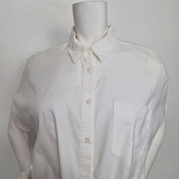 Madewell White Preppy Coquette Short Sleeve Tie Front Button Down Shirt Size M - Picture 5 of 13